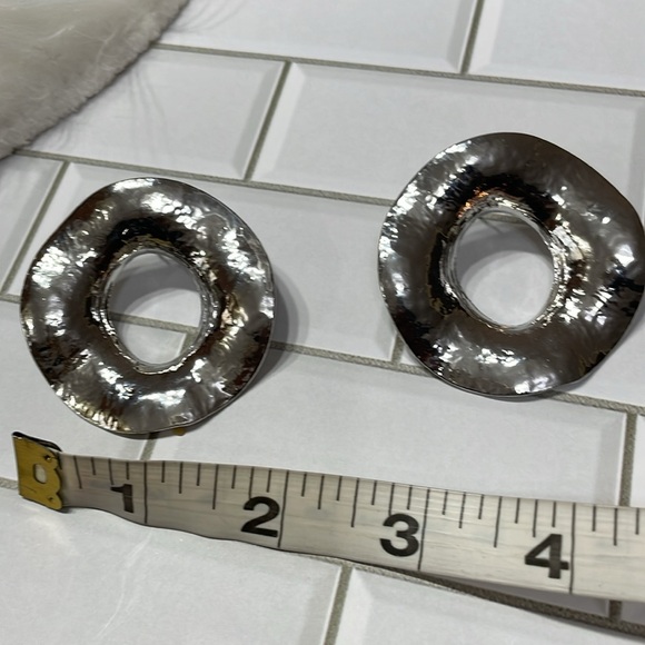Zara Silver Circle Statement Earrings - Picture 9 of 10